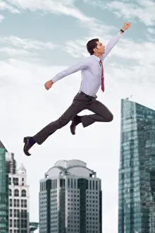 Achievement Prints: Business executive flying in the sky