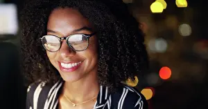 Deadline Prints: Business, glasses and woman with reading at night for article research