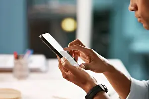 Personal Prints: Business, hands and man with phone in office for contact