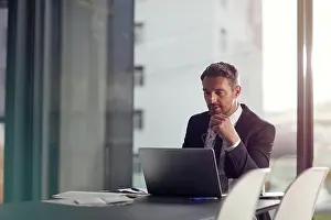 Financial Prints: Business man, computer and thinking