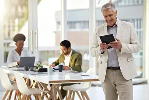 Analysis Prints: Business, man and tablet with connection