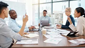 Global Prints: Business meeting, collaboration or teamwork diversity in office boardroom