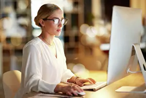 Working Late Prints: Business, night and woman with computer