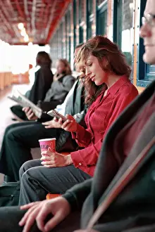 Beverage Prints: Business people commuting on ferry