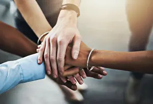 Huddle Prints: Business, people and hand stack in office teamwork