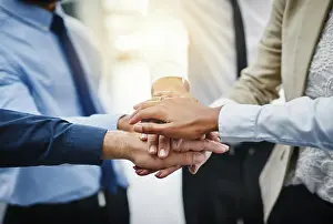 Networking Prints: Business people, about us or hands in stack for closeup