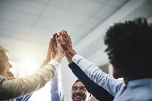 Partners Prints: Business people, high five or hands together for success