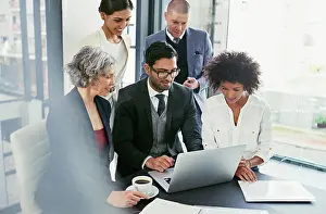 Meet Prints: Business people, meeting or laptop with manager for project planning or development at corporate office