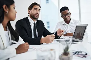 Analytics Prints: Business people, meeting or teamwork collaboration and laptop