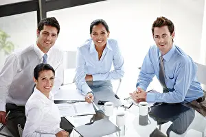 Paperwork Prints: Business people, portrait and paperwork in meeting for planning