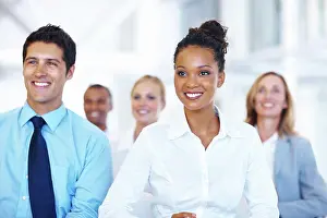Conversation Prints: Business people, seminar and smile with corporate training