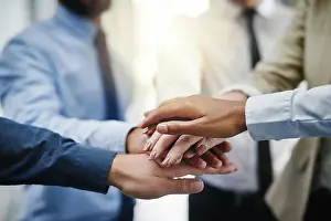 Business people, stack or hands together for closeup