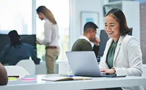 Happy Person Prints: Business, smile and woman with laptop