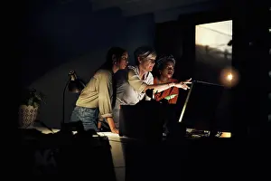 Network Prints: Business team, computer and research at night in office for company project