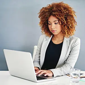 Network Prints: Business, thinking and black woman with laptop