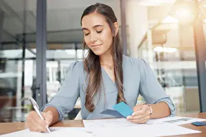 Paperwork Prints: Business woman writing documents at office desk of administration