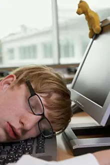 Place Of Work Prints: Businessman Asleep at Desk
