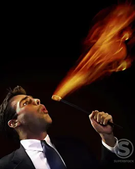 Shirt And Tie Prints: Businessman blowing flames out of his mouth