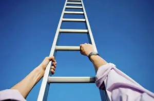 Top Section Prints: Businessman climbing a ladder