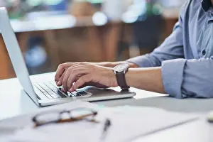 Keyboard Prints: Businessman, hands or typing with laptop for business schedule