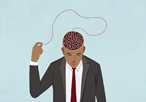Curiosity Prints: Businessman pulling at brain string