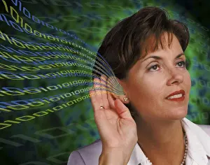 Business Suit Prints: Businesswoman's ear with binary code flowing into it