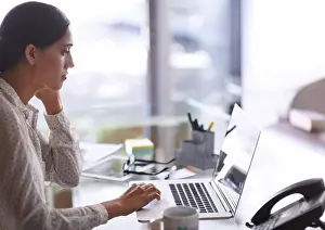 Businesswomen Prints: Businesswomen, laptop and working at office