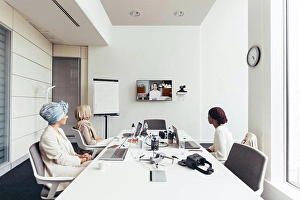 Small Group Of People Prints: Businesswomen on video call