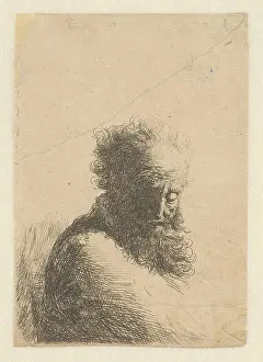 Bust of an old bearded man, looking down