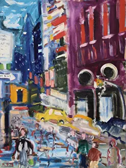 Fine Prints: Busy Street, Midtown, 2002, Richard H. Fox (b.1960/American), Oil on Canvas