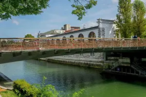 2023 Prints: The Butchers Bridge (love bridge) is a footbridge crossing the river Ljubljanica in Ljubljana