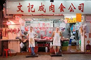Luminous Prints: Butcher's shop in Gage Street, Graham Street Market, Hong Kong, China