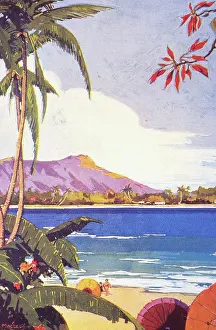 Paint Prints: c 1922, Hawaii, Oahu, Waikiki, view of Diamond Head
