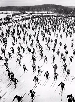 Race Prints: c. 1960 A very large cross county ski race, or a Nordic migration