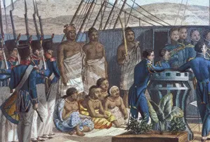 Jacques Prints: c.1819 Jacques Arago, Baptism of Kalanimoku aboard the Uranie, detail