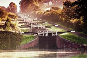 Canal Prints: Caen Hill Locks on the Kennet and Avon Canal in Devizes in Wiltshire