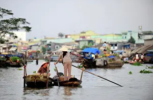 Floating Prints: Cai Be Floating Market In Mekong Delta, Vietnam, South East Asia, Asia