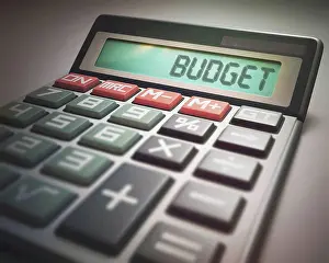 Account Prints: Calculator with the word budget, illustration