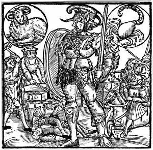 Middle Ages Prints: calendar, month of March, allegory of the Roman god Mars