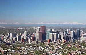 Michael Prints: calgary, alberta, canada, calgary skyline with mountains in the background