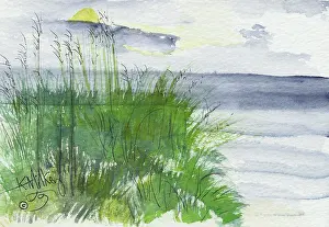 21st Prints: Calm Sunrise Atlantic 2004 Kathryn Hannan Milkey (b.1932 American) Watercolor