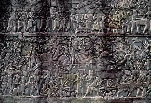 Carved Prints: Cambodia, Angkor, Angkor Thom, Bayon Temple, Gallery With Bas-Reliefs