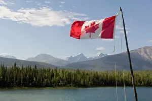Rocky Mountains Prints: Canadian Flag at Rabbitkettle Lake