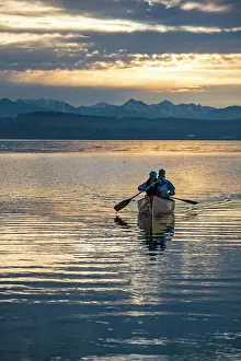 Somebody Prints: Canoeing, paddling, lake, Canadian, canoeing, duo, sunset, blue hour