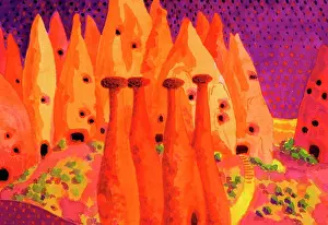Turkey Prints: Cappadocian Caves, Turkey John Newcomb, Watercolor, 2002