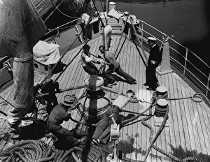 Picture Prints: At The Capstan of Discovery II -- Members of the crew of the Discovery II