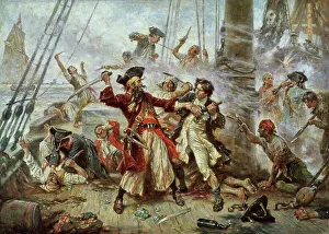 Knife Prints: Capture of The Pirate Blackbeard 1718 Jean Leon Gerome Ferris (1863-1930/American)