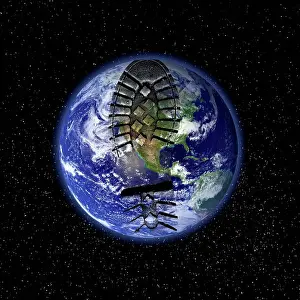 Globe Prints: Carbon footprint, conceptual illustration
