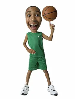 Vertically Prints: Caricature of a boy spinning a basketball on his finger