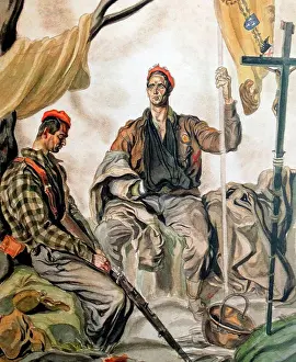National Prints: Two Carlist soldiers illustration by the Nationalist Spanish civil war artist